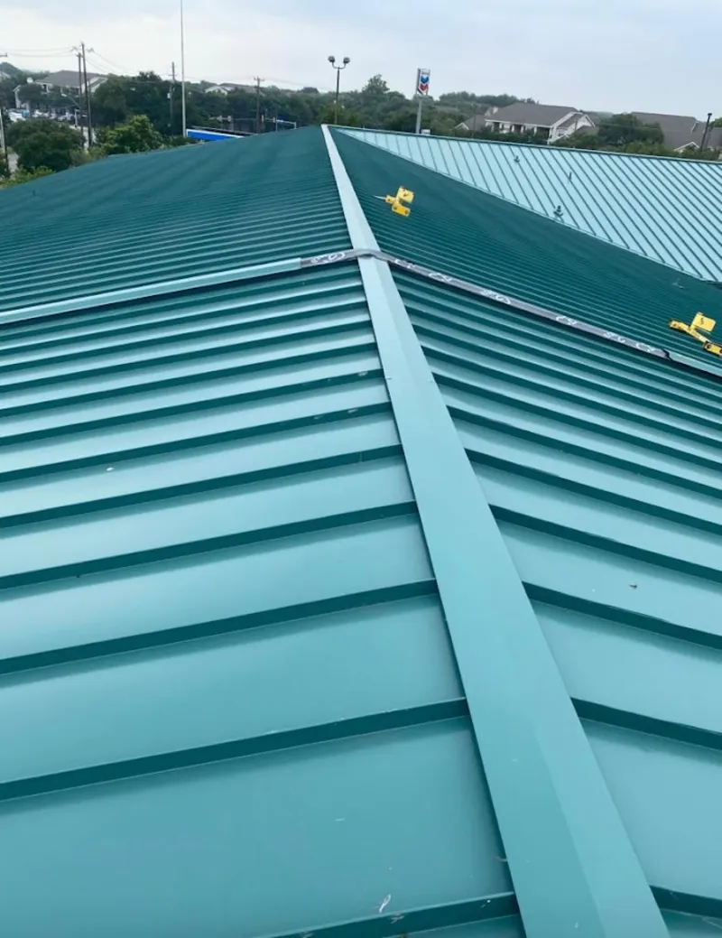 Green commercial metal roof ridge and valley for Metal Roof Repair in McKinney